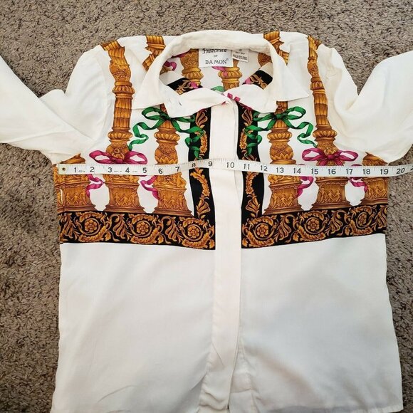 Vtg Francesca Of Damon Column 100% Silk Blouse S - Picture 6 of 8